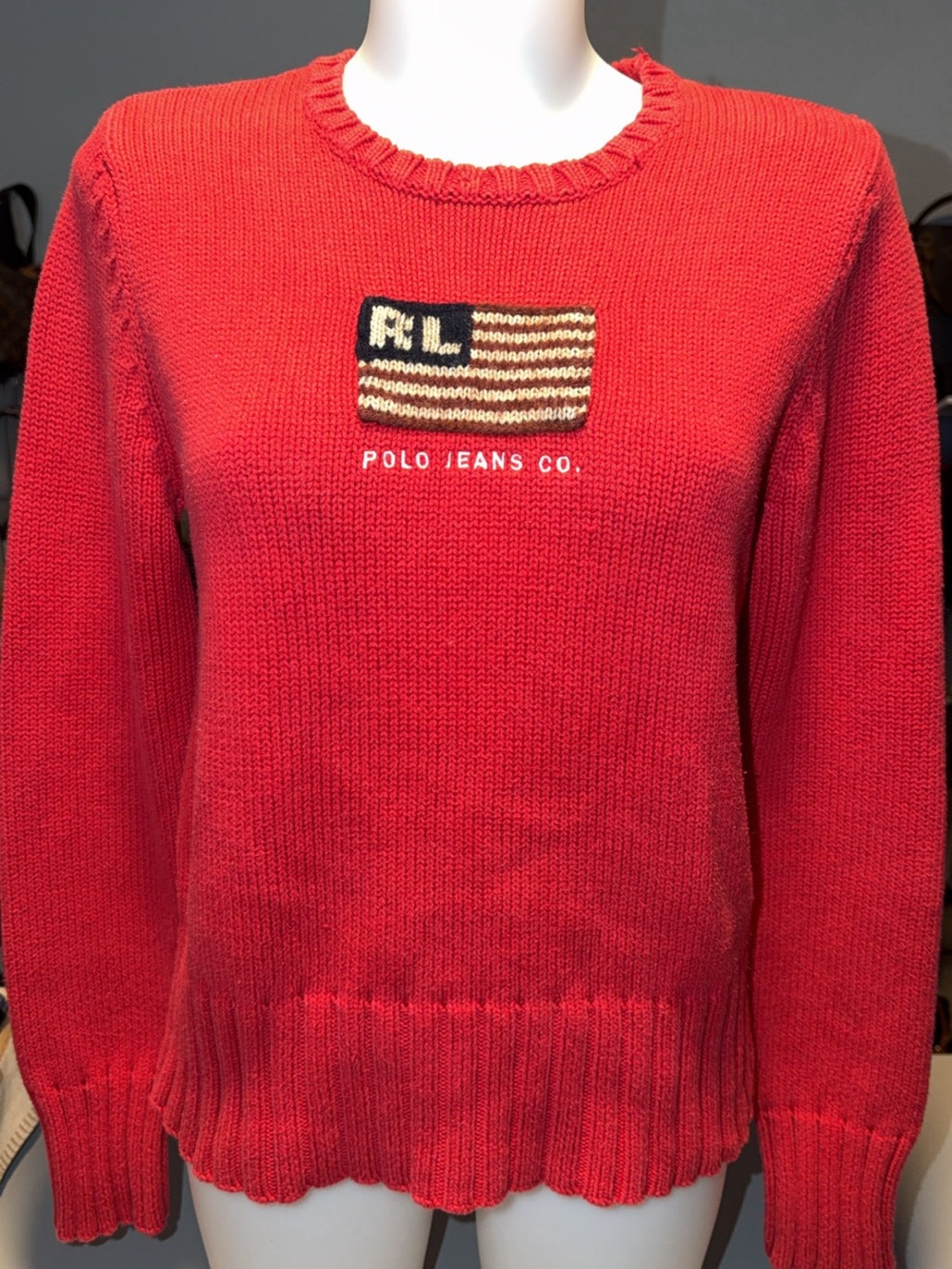 Ralph Lauren Vintage Women’s Red Crewneck Sweater fits Small Size